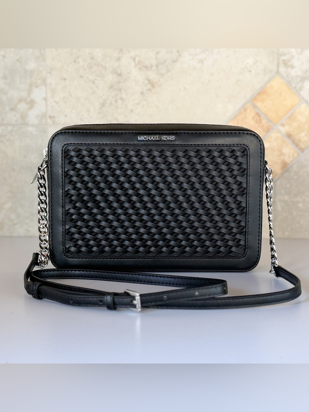 Michael Kors Jet Set Travel.LG East West Shoulder Crossbody Bag Woven Black